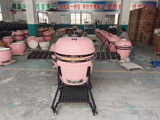Древесный уголь 22-дюймовые розовые керамические грили Kamado BBQ Bamboo Handlle