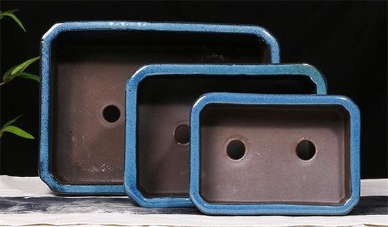 Голубые 30.3cmx21.6cmx10.5cm керамические застекленные баки бонзаев