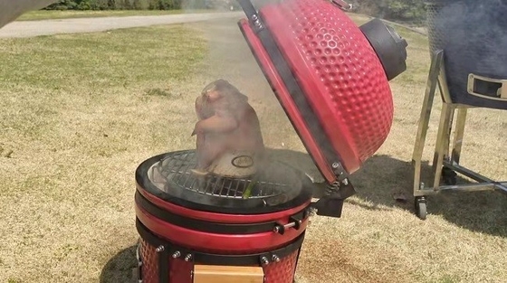 Красный застекленный Kitchenware угля курильщика гриля Kamado 15 дюймов керамический